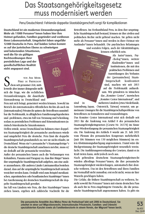 Publicación del artículo original en alemán en la revista ILA N° 451, diciembre 2021 